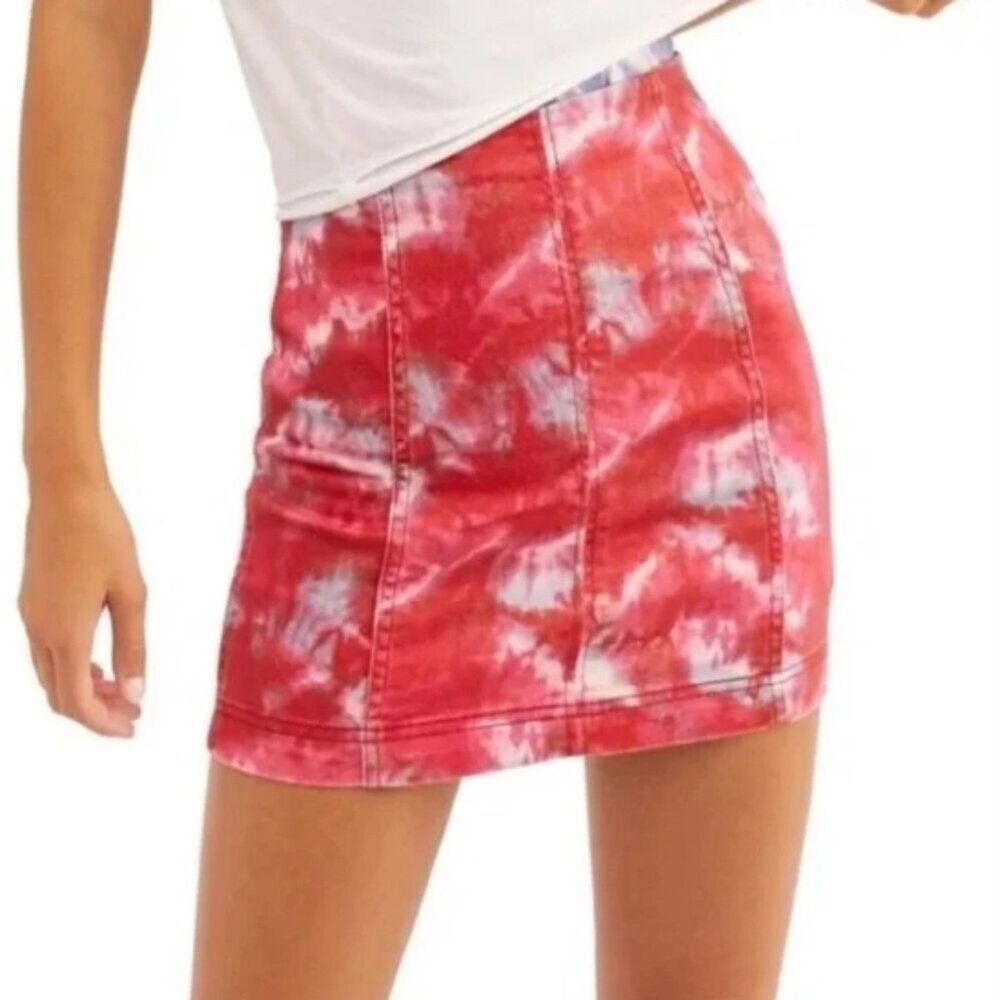 Free People Flamingo Flame pink tie dye mini skirt Size 10